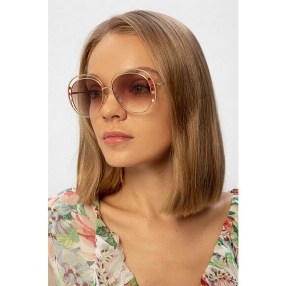 💕CHLOE💕 Delilah Sunglasses ~ Gold Frame Gradient Brown Lenses CE169742 New - Picture 9 of 16